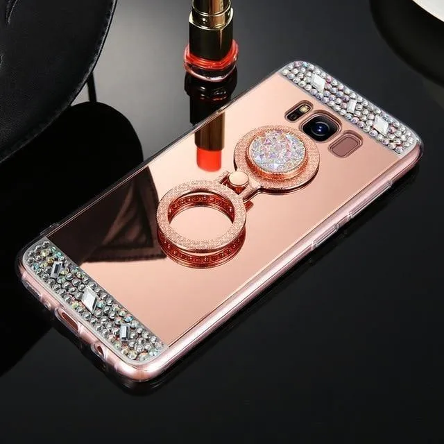 Diamant-Telefonhülle für Samsung Galaxy A3 A5 A7 J3 J5 J7 2016 2017 Spiegelhülle für Galaxy S8 Plus S7 S6 Edge Ringhalter