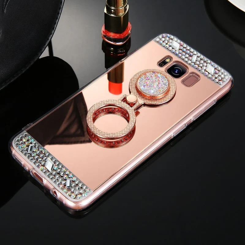 Diamant-Telefonhülle für Samsung Galaxy A3 A5 A7 J3 J5 J7 2016 2017 Spiegelhülle für Galaxy S8 Plus S7 S6 Edge Ringhalter