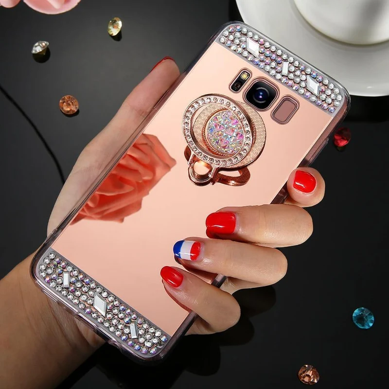 Diamant-Telefonhülle für Samsung Galaxy A3 A5 A7 J3 J5 J7 2016 2017 Spiegelhülle für Galaxy S8 Plus S7 S6 Edge Ringhalter