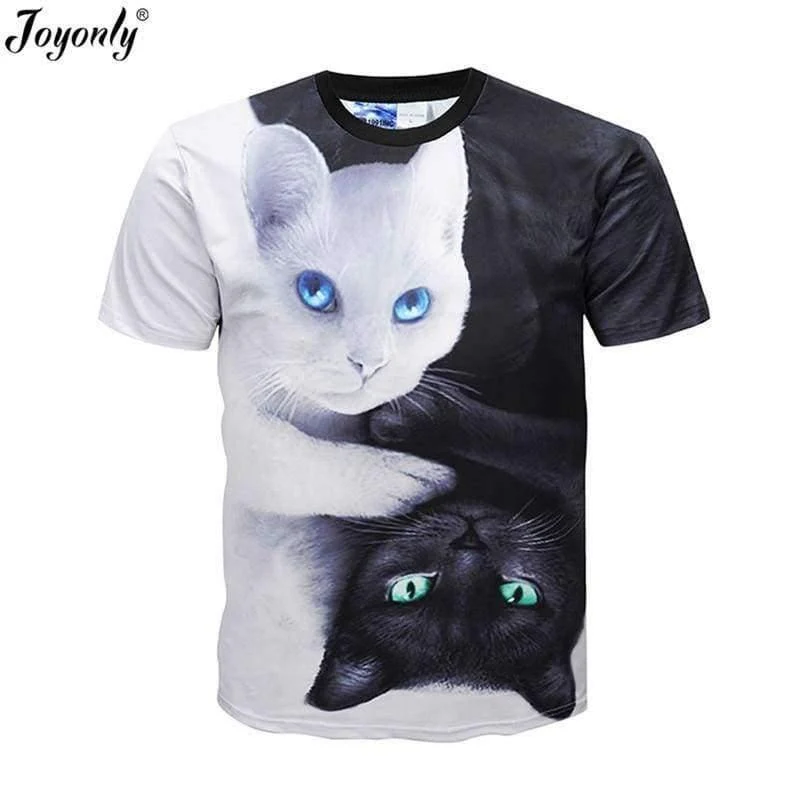 Summer Boys Girls 3D T shirt Lovely White Black Cat Yin Yang Harajuku Design Children T-shirt Kids Cool Tshirt Tops