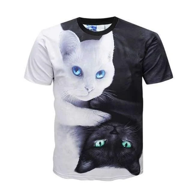 Summer Boys Girls 3D T shirt Lovely White Black Cat Yin Yang Harajuku Design Children T-shirt Kids Cool Tshirt Tops
