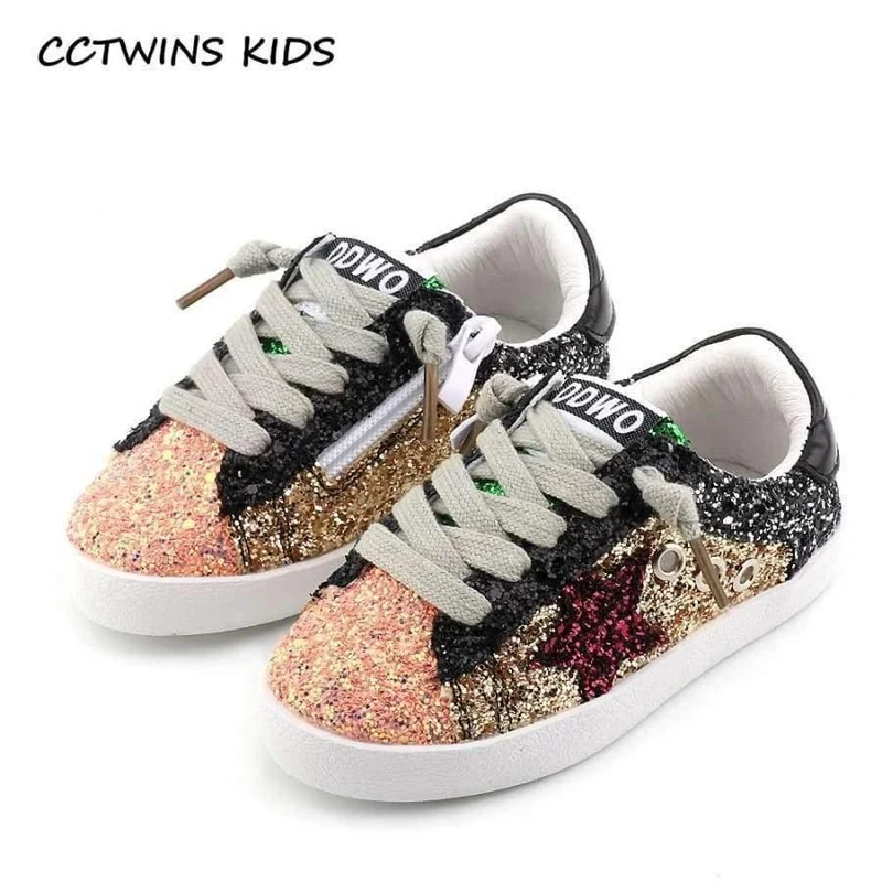 Toddler Baby Glittler Shoe Girl Star White Sneaker Boy Sport Shoe Kid Child Causal Trainer Sequin Flat F1550