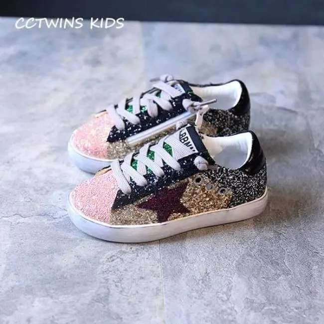 Toddler Baby Glittler Shoe Girl Star White Sneaker Boy Sport Shoe Kid Child Causal Trainer Sequin Flat F1550