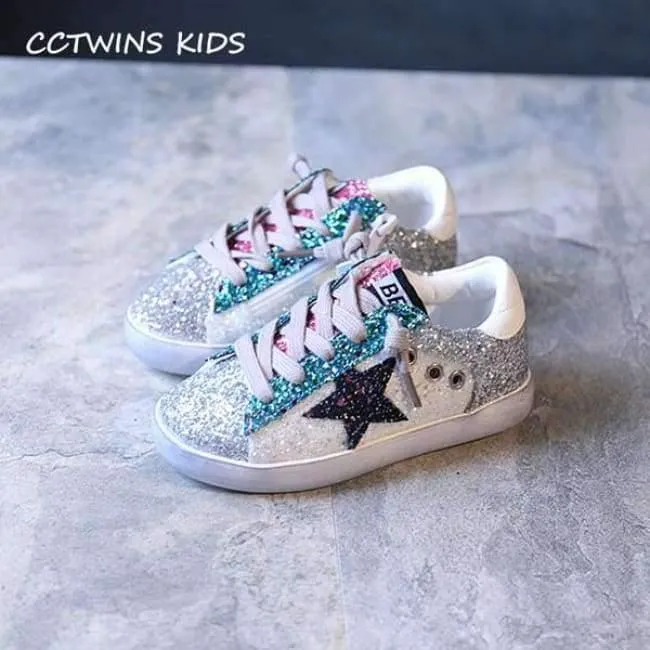 Toddler Baby Glittler Shoe Girl Star White Sneaker Boy Sport Shoe Kid Child Causal Trainer Sequin Flat F1550