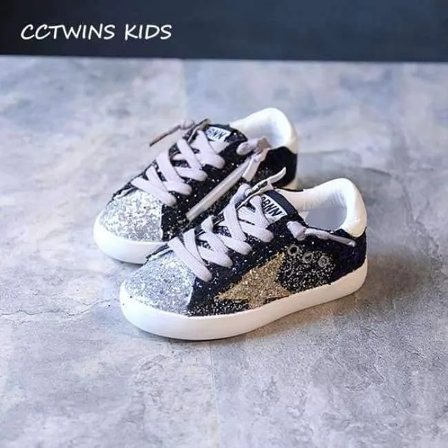 Toddler Baby Glittler Shoe Girl Star White Sneaker Boy Sport Shoe Kid Child Causal Trainer Sequin Flat F1550