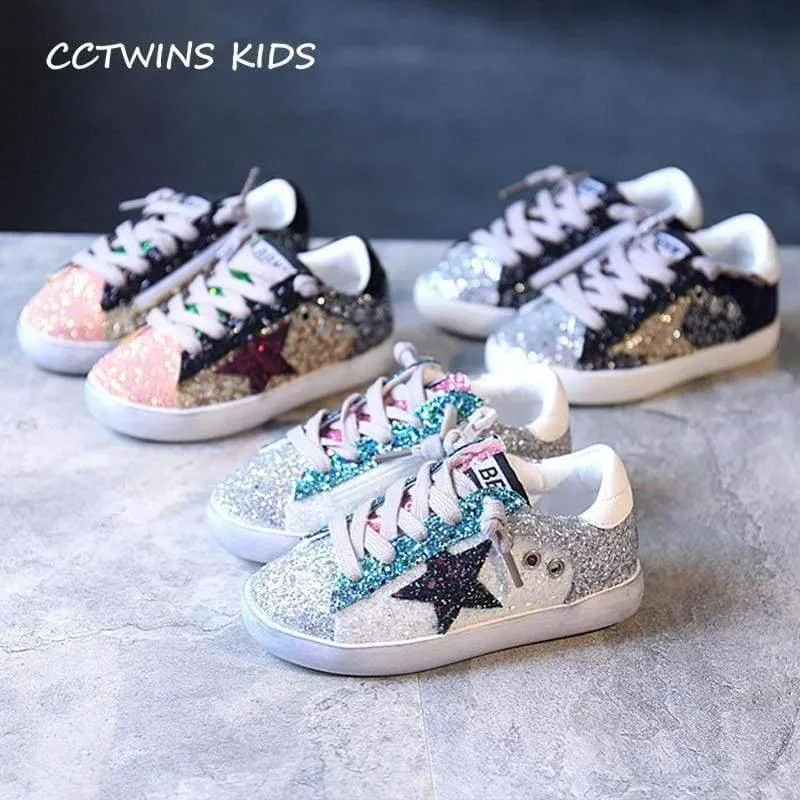 Toddler Baby Glittler Shoe Girl Star White Sneaker Boy Sport Shoe Kid Child Causal Trainer Sequin Flat F1550