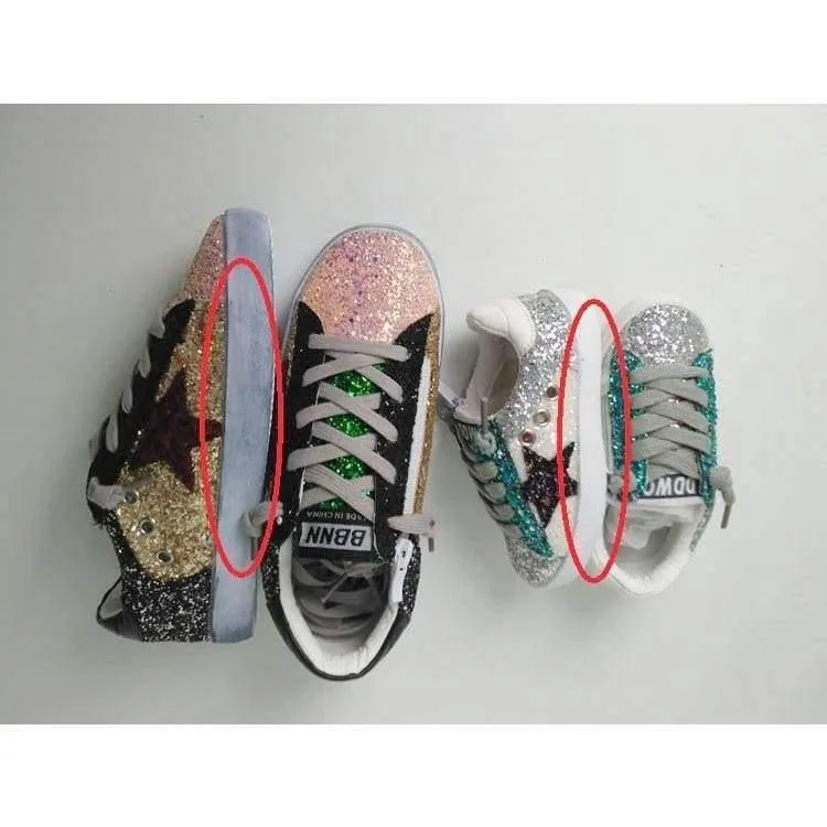 Toddler Baby Glittler Shoe Girl Star White Sneaker Boy Sport Shoe Kid Child Causal Trainer Sequin Flat F1550