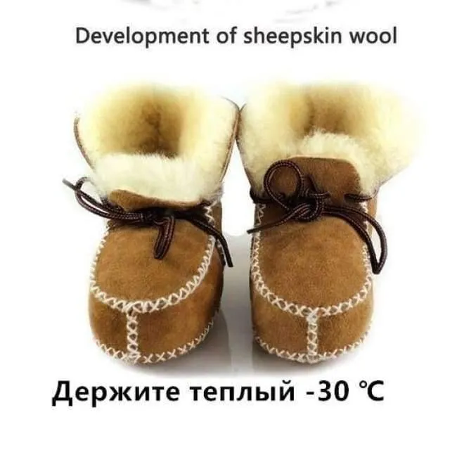 Genuine Leather baby shoes boots infants warm shoes fur wool girls baby booties Sheepskin boy baby