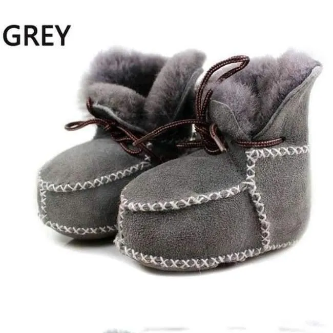 Genuine Leather baby shoes boots infants warm shoes fur wool girls baby booties Sheepskin boy baby