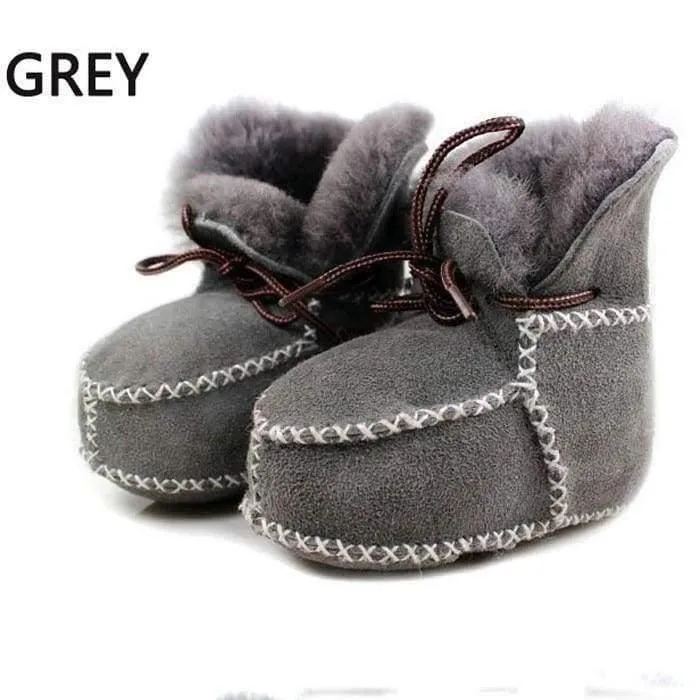 Genuine Leather baby shoes boots infants warm shoes fur wool girls baby booties Sheepskin boy baby