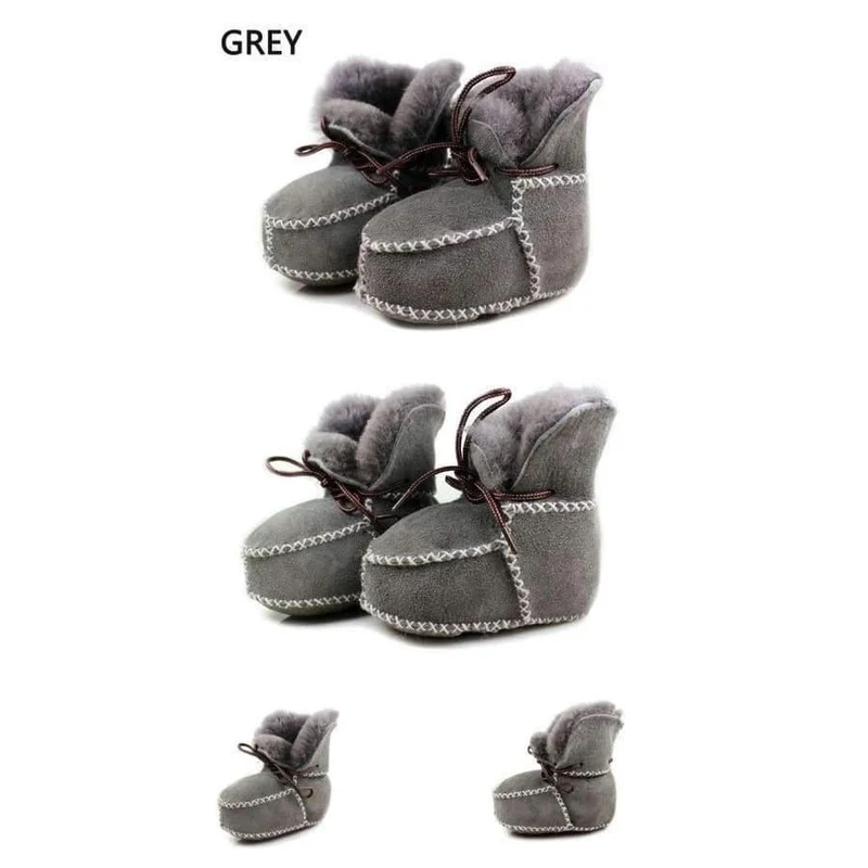 Genuine Leather baby shoes boots infants warm shoes fur wool girls baby booties Sheepskin boy baby