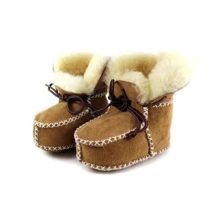 Genuine Leather baby shoes boots infants warm shoes fur wool girls baby booties Sheepskin boy baby