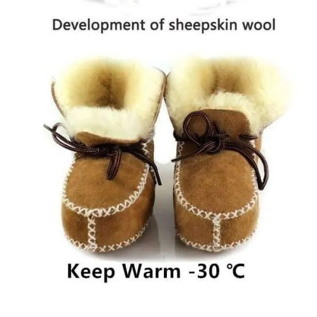 Genuine Leather baby shoes boots infants warm shoes fur wool girls baby booties Sheepskin boy baby