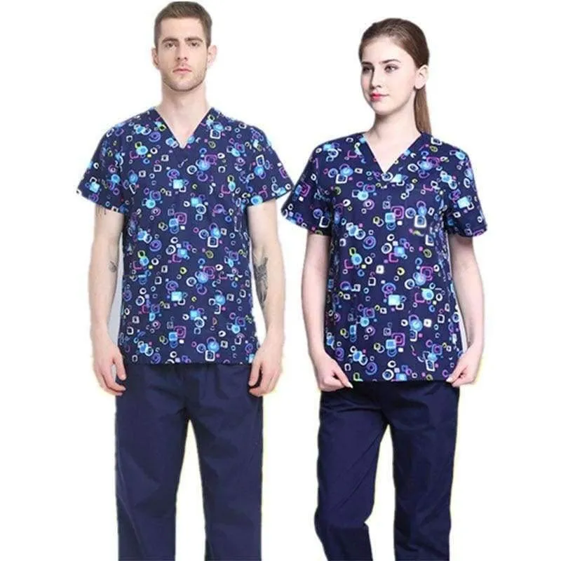 Krankenhauskleidung Mann Frau Medizin Peeling Top V-Ausschnitt Druckfarbe Pet Doctors Operation Top Uniformen Top und Hose 2pcs