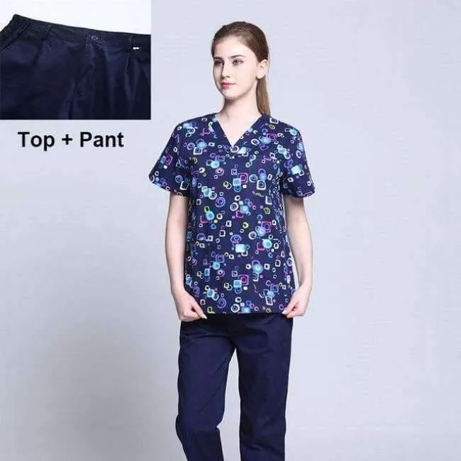Krankenhauskleidung Mann Frau Medizin Peeling Top V-Ausschnitt Druckfarbe Pet Doctors Operation Top Uniformen Top und Hose 2pcs