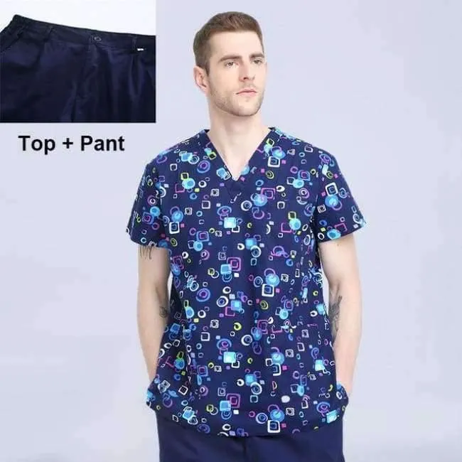 Krankenhauskleidung Mann Frau Medizin Peeling Top V-Ausschnitt Druckfarbe Pet Doctors Operation Top Uniformen Top und Hose 2pcs