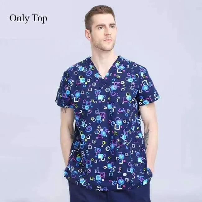 Krankenhauskleidung Mann Frau Medizin Peeling Top V-Ausschnitt Druckfarbe Pet Doctors Operation Top Uniformen Top und Hose 2pcs