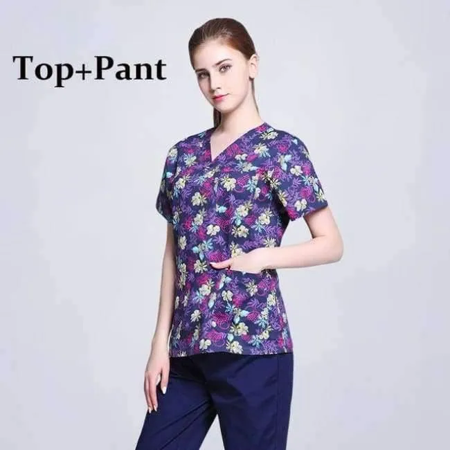 Krankenhauskleidung Mann Frau Medizin Peeling Top V-Ausschnitt Druckfarbe Pet Doctors Operation Top Uniformen Top und Hose 2pcs