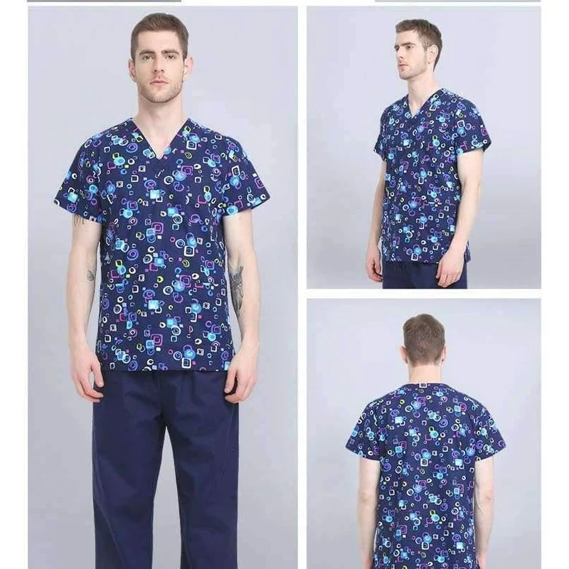 Krankenhauskleidung Mann Frau Medizin Peeling Top V-Ausschnitt Druckfarbe Pet Doctors Operation Top Uniformen Top und Hose 2pcs