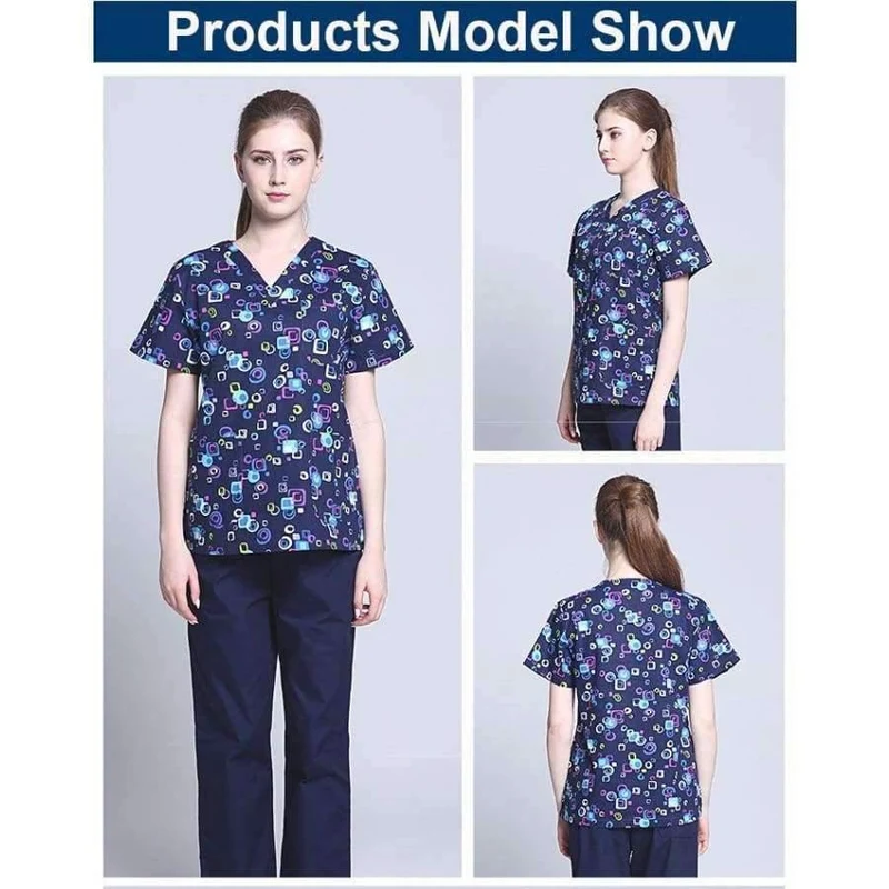 Krankenhauskleidung Mann Frau Medizin Peeling Top V-Ausschnitt Druckfarbe Pet Doctors Operation Top Uniformen Top und Hose 2pcs