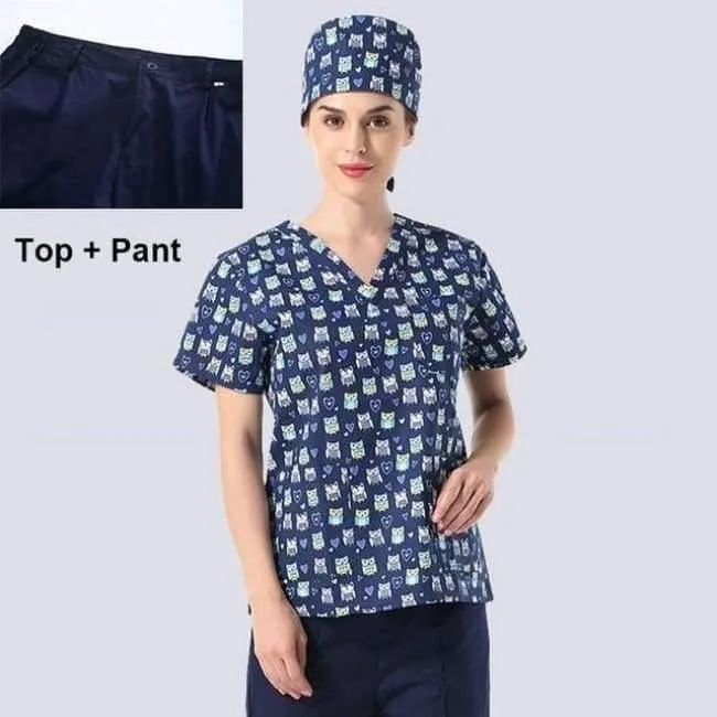 Krankenhauskleidung Mann Frau Medizin Peeling Top V-Ausschnitt Druckfarbe Pet Doctors Operation Top Uniformen Top und Hose 2pcs
