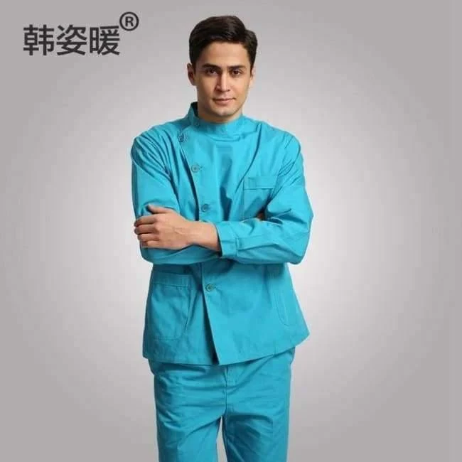 Krankenschwester Anzug Split-Anzug mit langen Ärmeln Männer und Frauen Stehkragen weißen Mantel Langarm Slim Zahnmedizin Uniformen Arzt Kleidung