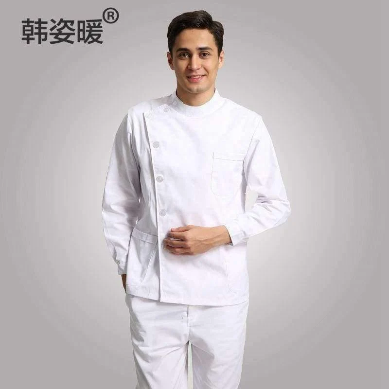Krankenschwester Anzug Split-Anzug mit langen Ärmeln Männer und Frauen Stehkragen weißen Mantel Langarm Slim Zahnmedizin Uniformen Arzt Kleidung