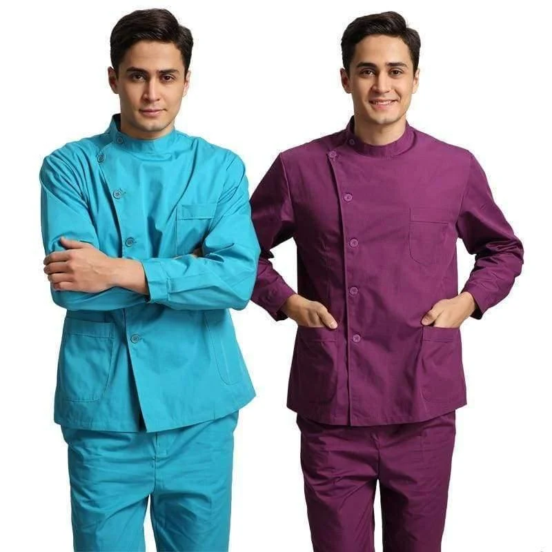Krankenschwester Anzug Split-Anzug mit langen Ärmeln Männer und Frauen Stehkragen weißen Mantel Langarm Slim Zahnmedizin Uniformen Arzt Kleidung