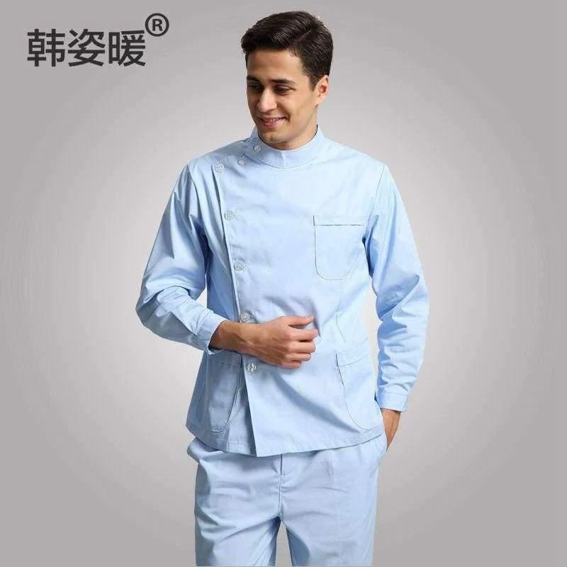 Krankenschwester Anzug Split-Anzug mit langen Ärmeln Männer und Frauen Stehkragen weißen Mantel Langarm Slim Zahnmedizin Uniformen Arzt Kleidung