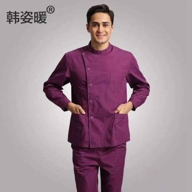 Krankenschwester Anzug Split-Anzug mit langen Ärmeln Männer und Frauen Stehkragen weißen Mantel Langarm Slim Zahnmedizin Uniformen Arzt Kleidung