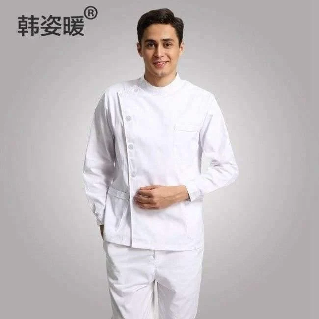 Krankenschwester Anzug Split-Anzug mit langen Ärmeln Männer und Frauen Stehkragen weißen Mantel Langarm Slim Zahnmedizin Uniformen Arzt Kleidung