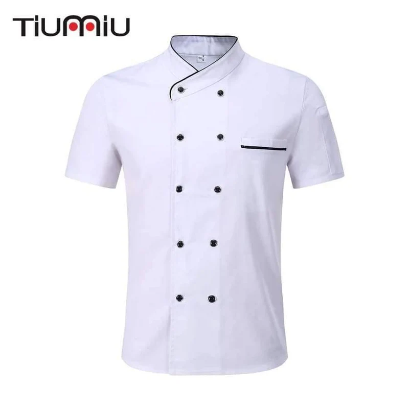 Schwarz weiß unisex küchenchef uniform kurzarm zweireiher koch tragen kochjacke & schürze bäckerei food service