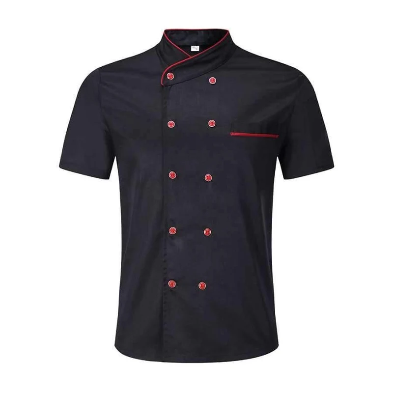 Schwarz weiß unisex küchenchef uniform kurzarm zweireiher koch tragen kochjacke & schürze bäckerei food service