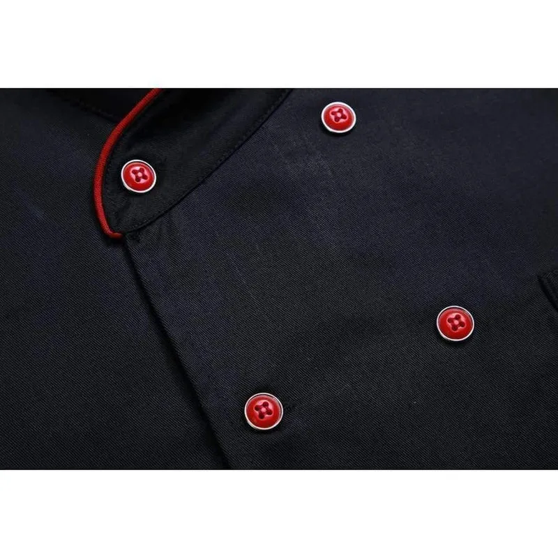 Schwarz weiß unisex küchenchef uniform kurzarm zweireiher koch tragen kochjacke & schürze bäckerei food service