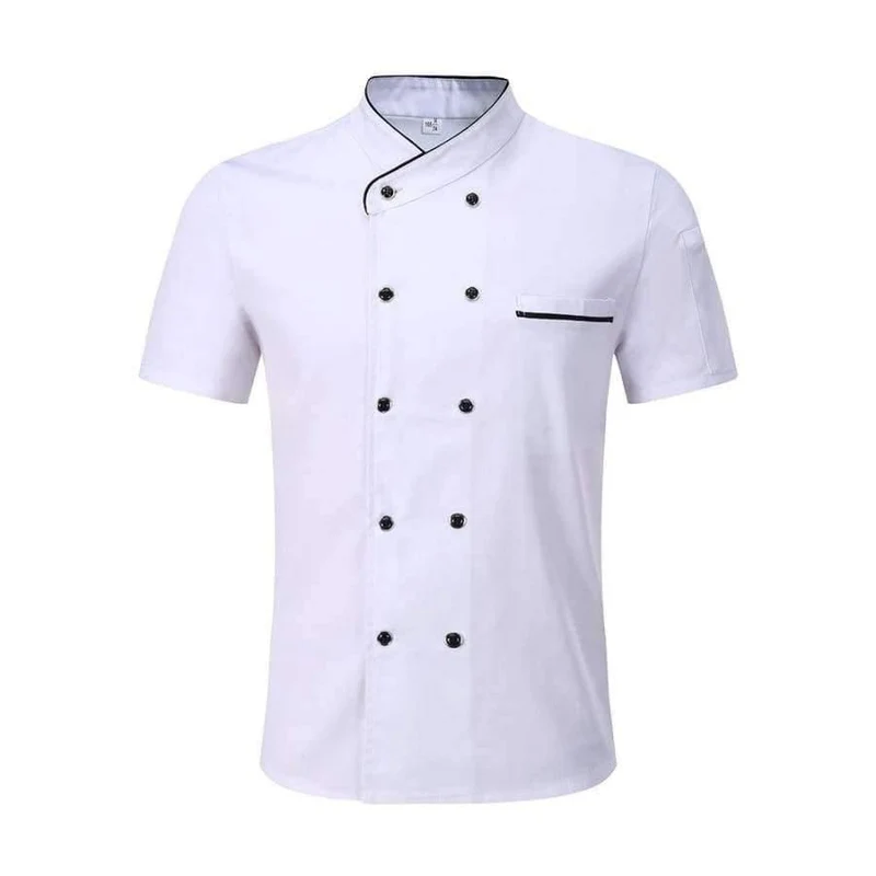 Schwarz weiß unisex küchenchef uniform kurzarm zweireiher koch tragen kochjacke & schürze bäckerei food service