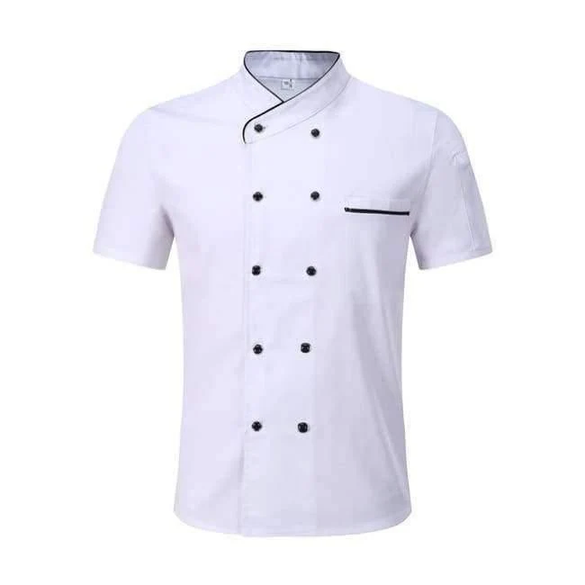 Schwarz weiß unisex küchenchef uniform kurzarm zweireiher koch tragen kochjacke & schürze bäckerei food service