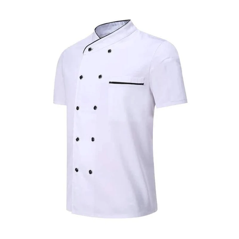 Schwarz weiß unisex küchenchef uniform kurzarm zweireiher koch tragen kochjacke & schürze bäckerei food service