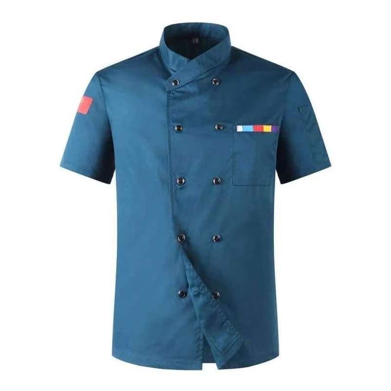 5 Farben Heißer Verkauf Unisex Küchenchef Uniformen Kurzarm Atmungsaktiv Zweireiher Jacken Food Services Kochen Hemd Schürze
