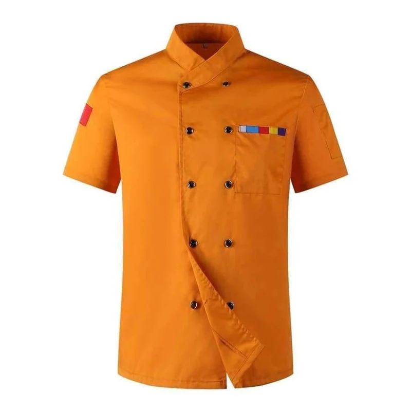 5 Farben Heißer Verkauf Unisex Küchenchef Uniformen Kurzarm Atmungsaktiv Zweireiher Jacken Food Services Kochen Hemd Schürze