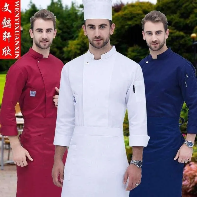 Langarm-Kochjacke für den Lebensmittelservice, professionelle Chefkoch-Uniform für Restaurant, Hotel, Küche, graue Kochuniform, Kochmantel B-6260