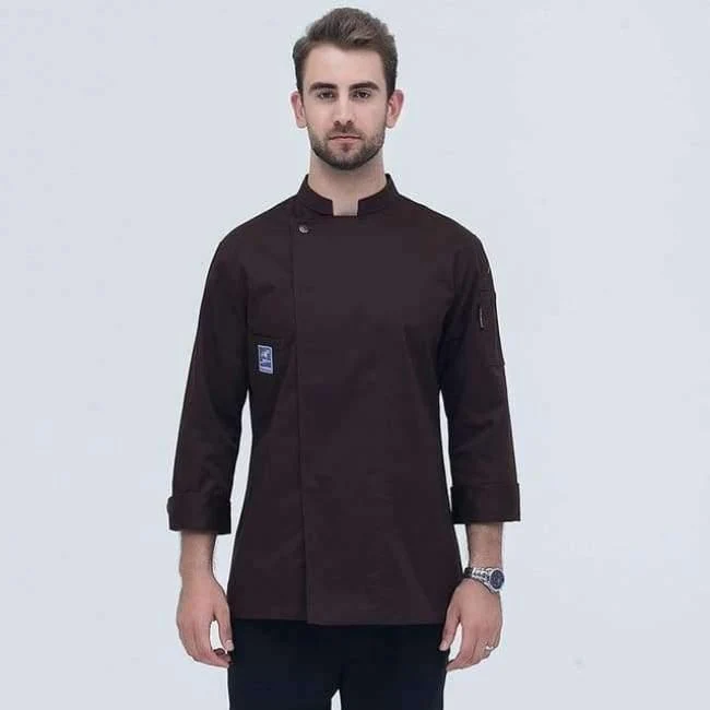 Langarm-Kochjacke für den Lebensmittelservice, professionelle Chefkoch-Uniform für Restaurant, Hotel, Küche, graue Kochuniform, Kochmantel B-6260