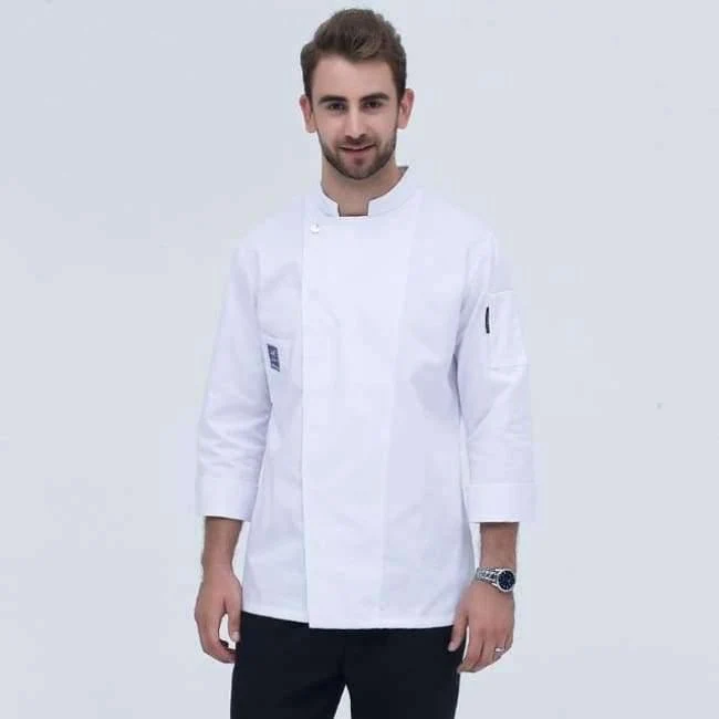 Langarm-Kochjacke für den Lebensmittelservice, professionelle Chefkoch-Uniform für Restaurant, Hotel, Küche, graue Kochuniform, Kochmantel B-6260