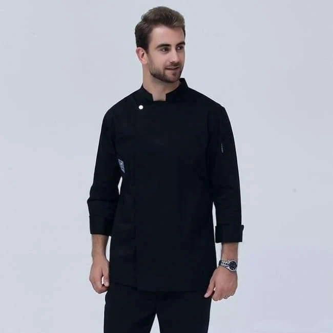Langarm-Kochjacke für den Lebensmittelservice, professionelle Chefkoch-Uniform für Restaurant, Hotel, Küche, graue Kochuniform, Kochmantel B-6260