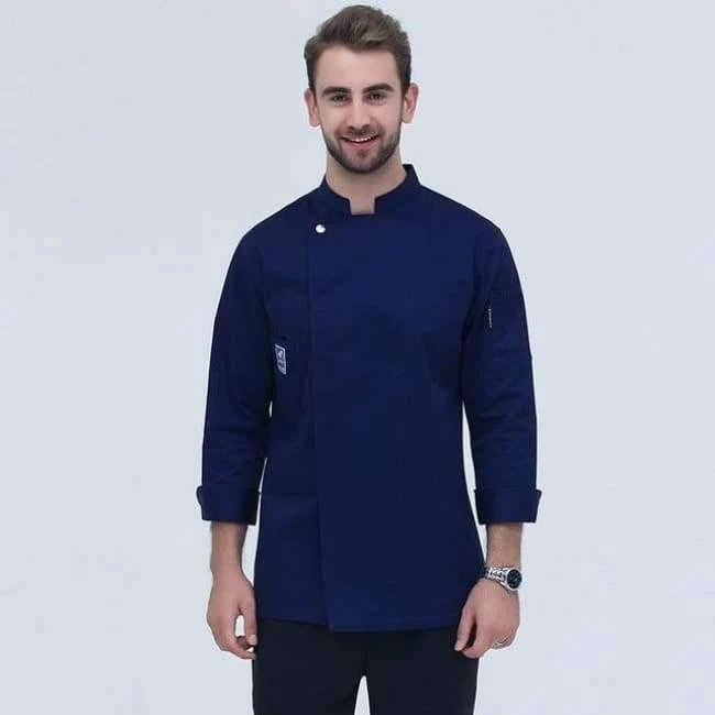 Langarm-Kochjacke für den Lebensmittelservice, professionelle Chefkoch-Uniform für Restaurant, Hotel, Küche, graue Kochuniform, Kochmantel B-6260
