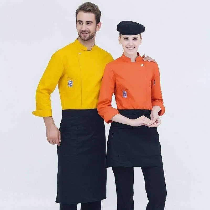 Langarm-Kochjacke für den Lebensmittelservice, professionelle Chefkoch-Uniform für Restaurant, Hotel, Küche, graue Kochuniform, Kochmantel B-6260