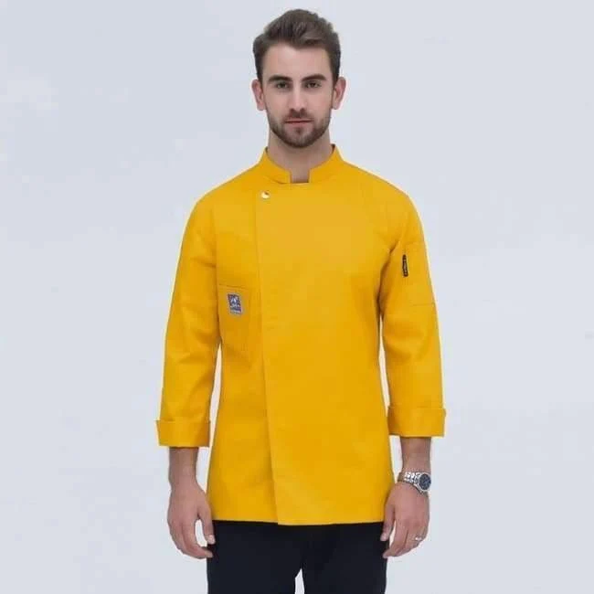 Langarm-Kochjacke für den Lebensmittelservice, professionelle Chefkoch-Uniform für Restaurant, Hotel, Küche, graue Kochuniform, Kochmantel B-6260