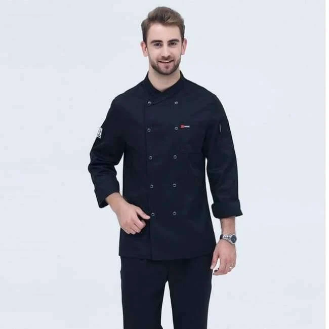 Schwarz Langarm Master Cook Arbeitskleidung Restaurant Hotel BBQ Küche Hochwertige Arbeitskleidung Kleidung Food Service Chef Tops