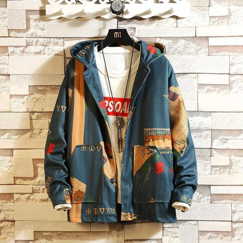 Kapuzen-Bomberjacken für Herren, Streetwear, lustiger Druck, Windjacke, männliche koreanische Mode