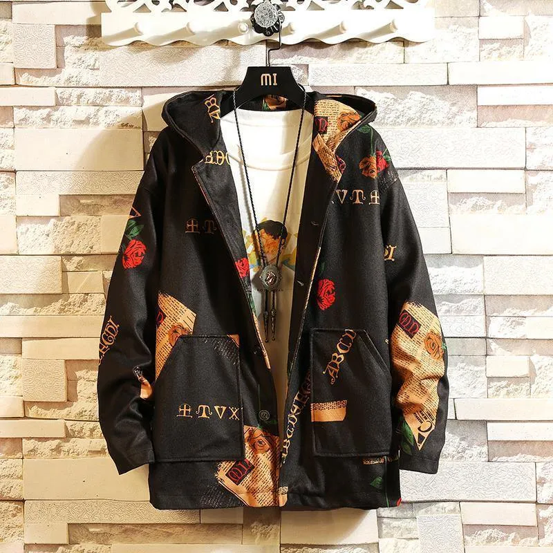 Kapuzen-Bomberjacken für Herren, Streetwear, lustiger Druck, Windjacke, männliche koreanische Mode