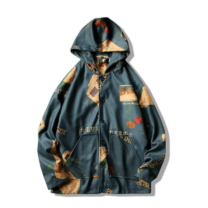 Kapuzen-Bomberjacken für Herren, Streetwear, lustiger Druck, Windjacke, männliche koreanische Mode